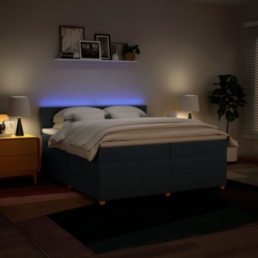 vidaXL Κρεβάτι Boxspring με Στρώμα Μπλε 200x200 εκ. Υφασμάτινο