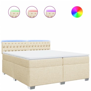 vidaXL Κρεβάτι Boxspring με Στρώμα Κρεμ 200x200cm Υφασμάτινο 1 τεμ. - Διπλό
