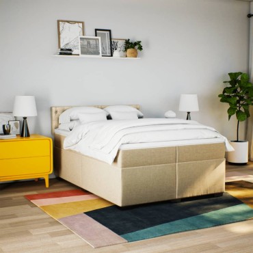 vidaXL Κρεβάτι Boxspring με Στρώμα Κρεμ 200x200cm Υφασμάτινο 1 τεμ. - Διπλό