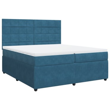 vidaXL Κρεβάτι Boxspring με Στρώμα Σκούρο Μπλε 200x200 εκ. Βελούδινο