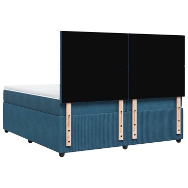 vidaXL Κρεβάτι Boxspring με Στρώμα Σκούρο Μπλε 200x200 εκ. Βελούδινο