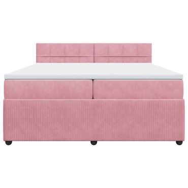 vidaXL Κρεβάτι Boxspring με Στρώμα Ροζ 200x200 εκ. Βελούδινο