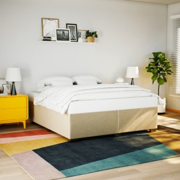 vidaXL Κρεβάτι Boxspring με Στρώμα Κρεμ 200x200cm Υφασμάτινο 1 τεμ. - Διπλό