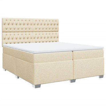 vidaXL Κρεβάτι Boxspring με Στρώμα Κρεμ 200x200cm Υφασμάτινο 1 τεμ. - Διπλό