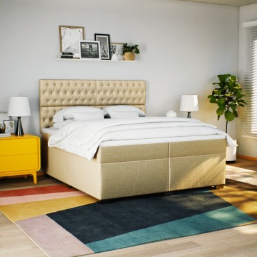 vidaXL Κρεβάτι Boxspring με Στρώμα Κρεμ 200x200cm Υφασμάτινο 1 τεμ. - Διπλό