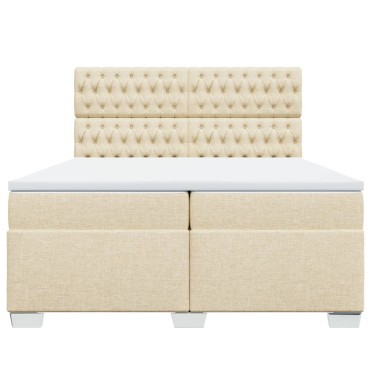 vidaXL Κρεβάτι Boxspring με Στρώμα Κρεμ 200x200cm Υφασμάτινο 1 τεμ. - Διπλό