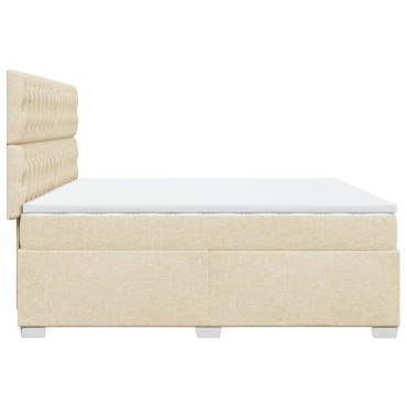 vidaXL Κρεβάτι Boxspring με Στρώμα Κρεμ 200x200cm Υφασμάτινο 1 τεμ. - Διπλό