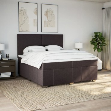 vidaXL Κρεβάτι Boxspring με Στρώμα Σκούρο Καφέ 200x200cm Υφασμάτινο 1 τεμ. - Διπλό