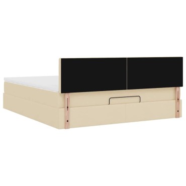 vidaXL Οθωμανικό Κρεβάτι με Στρώμα Κρέμα 160x200cm Ύφασμα