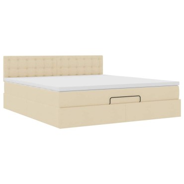 vidaXL Οθωμανικό Κρεβάτι με Στρώμα Κρέμα 160x200cm Ύφασμα