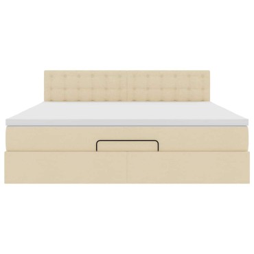vidaXL Οθωμανικό Κρεβάτι με Στρώμα Κρέμα 160x200cm Ύφασμα