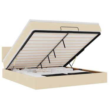 vidaXL Οθωμανικό Κρεβάτι με Στρώμα Κρέμα 160x200cm Ύφασμα