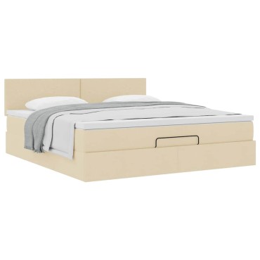 vidaXL Οθωμανικό Κρεβάτι με Στρώμα Κρέμα 160x200cm Ύφασμα