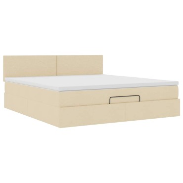 vidaXL Οθωμανικό Κρεβάτι με Στρώμα Κρέμα 160x200cm Ύφασμα