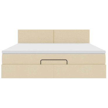 vidaXL Οθωμανικό Κρεβάτι με Στρώμα Κρέμα 160x200cm Ύφασμα