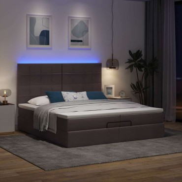 vidaXL Οθωμανικό κρεβάτι με στρώματα&LEDs Σκούρο καφέ 200x200cm ύφασμα - Διπλό