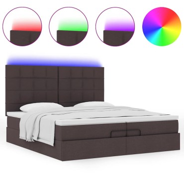 vidaXL Οθωμανικό κρεβάτι με στρώματα&LEDs Σκούρο καφέ 200x200cm ύφασμα - Διπλό