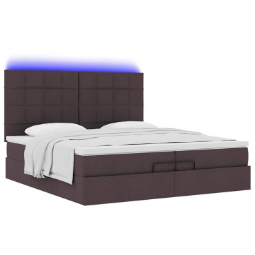 vidaXL Οθωμανικό κρεβάτι με στρώματα&LEDs Σκούρο καφέ 200x200cm ύφασμα - Διπλό