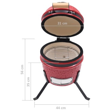 vidaXL Ψησταριά Καπνιστήριο Kamado 2 σε 1 Κόκκινη 56 εκ. Κεραμική