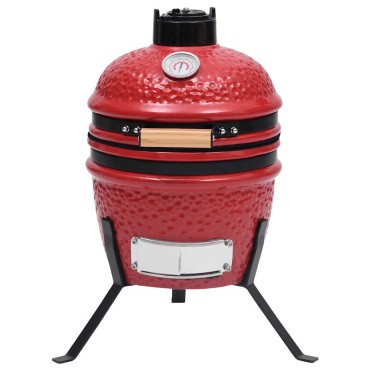 vidaXL Ψησταριά Καπνιστήριο Kamado 2 σε 1 Κόκκινη 56 εκ. Κεραμική