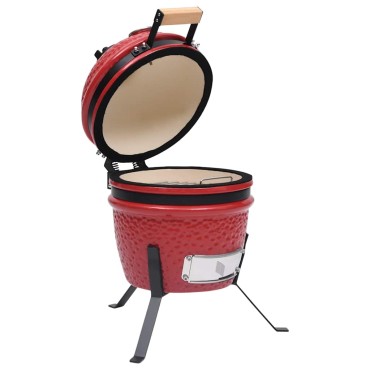 vidaXL Ψησταριά Καπνιστήριο Kamado 2 σε 1 Κόκκινη 56 εκ. Κεραμική