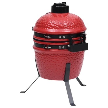 vidaXL Ψησταριά Καπνιστήριο Kamado 2 σε 1 Κόκκινη 56 εκ. Κεραμική