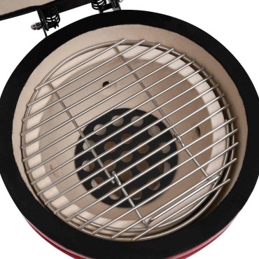 vidaXL Ψησταριά Καπνιστήριο Kamado 2 σε 1 Κόκκινη 56 εκ. Κεραμική