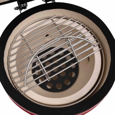 vidaXL Ψησταριά Καπνιστήριο Kamado 2 σε 1 Κόκκινη 56 εκ. Κεραμική