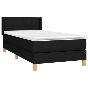vidaXL Κρεβάτι Boxspring με Στρώμα Μαύρο 90x190 εκ.Υφασμάτινο