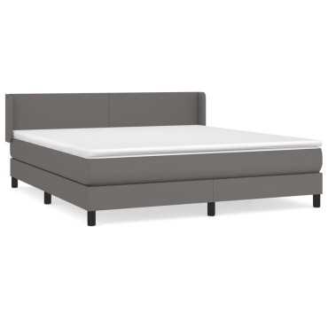 vidaXL Κρεβάτι Boxspring με Στρώμα Γκρι 180x200cm Συνθετικό Δέρμα 1 τεμ. - Διπλό