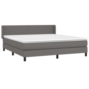vidaXL Κρεβάτι Boxspring με Στρώμα Γκρι 180x200cm Συνθετικό Δέρμα 1 τεμ. - Διπλό