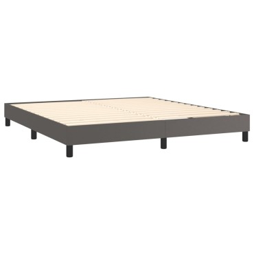 vidaXL Κρεβάτι Boxspring με Στρώμα Γκρι 180x200cm Συνθετικό Δέρμα 1 τεμ. - Διπλό