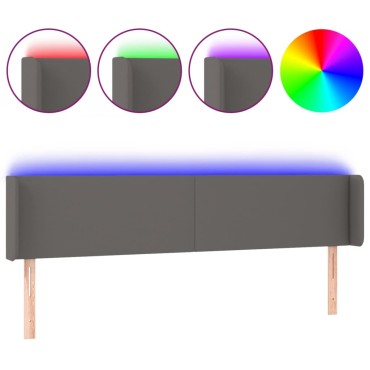 vidaXL Κεφαλάρι Κρεβατιού LED Γκρι 163x16x78/88cm από Συνθετικό Δέρμα 1 τεμ.