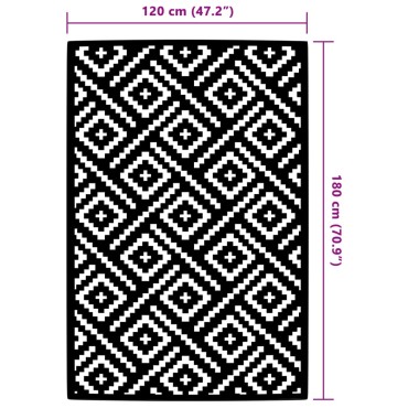 vidaXL Χαλί εξωτερικού χώρου ARAKIL Λευκό και μαύρο 120x180 cm PP