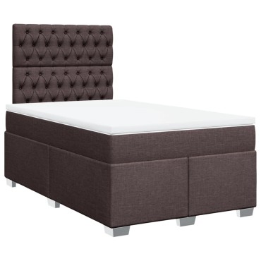vidaXL Κρεβάτι Boxspring με Στρώμα Σκούρο Καφέ 120x200 εκ. Υφασμάτινο