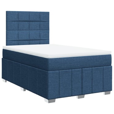 vidaXL Κρεβάτι Boxspring με Στρώμα Μπλε 120x200cm Υφασμάτινο 1 τεμ. - Μονό