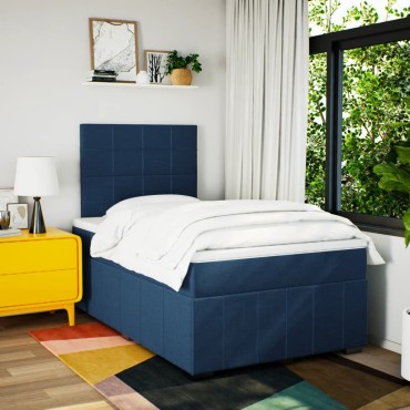 vidaXL Κρεβάτι Boxspring με Στρώμα Μπλε 120x200cm Υφασμάτινο 1 τεμ. - Μονό