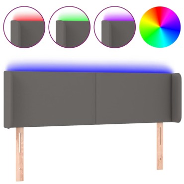 vidaXL Κεφαλάρι Κρεβατιού LED Γκρι 147x16x78/88cm από Συνθετικό Δέρμα 1 τεμ.