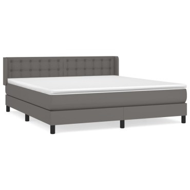 vidaXL Κρεβάτι Boxspring με Στρώμα Γκρι 180x200cm Συνθετικό Δέρμα 1 τεμ. - Διπλό