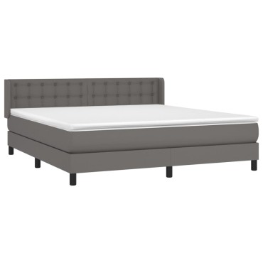 vidaXL Κρεβάτι Boxspring με Στρώμα Γκρι 180x200cm Συνθετικό Δέρμα 1 τεμ. - Διπλό