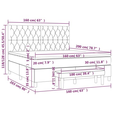 vidaXL Κρεβάτι Boxspring με Στρώμα Σκούρο Μπλε 160x200 εκ. Βελούδινο