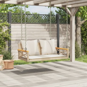 vidaXL Παγκάκι Κουνιστό Μπεζ 109x62x40cm Συνθετικό Ρατάν με Μαξιλάρια 1 τεμ.