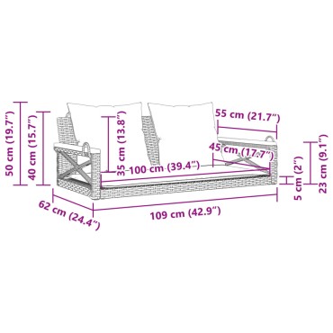vidaXL Παγκάκι Κουνιστό Μπεζ 109x62x40cm Συνθετικό Ρατάν με Μαξιλάρια 1 τεμ.