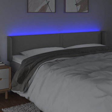 vidaXL Κεφαλάρι Κρεβατιού LED Γκρι 163x16x78/88cm από Συνθετικό Δέρμα 1 τεμ.