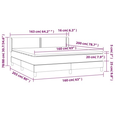 vidaXL Κρεβάτι Boxspring με Στρώμα Σκούρο Καφέ 160x200 εκ Υφασμάτινο