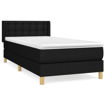 vidaXL Κρεβάτι Boxspring με Στρώμα Μαύρο 90x190 εκ.Υφασμάτινο