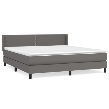 vidaXL Κρεβάτι Boxspring με Στρώμα Γκρι 180x200cm Συνθετικό Δέρμα 1 τεμ. - Διπλό