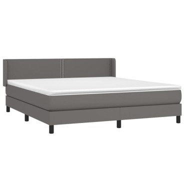 vidaXL Κρεβάτι Boxspring με Στρώμα Γκρι 180x200cm Συνθετικό Δέρμα 1 τεμ. - Διπλό