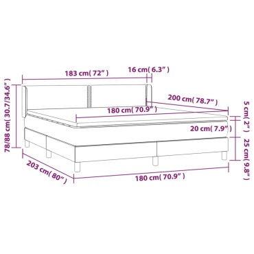 vidaXL Κρεβάτι Boxspring με Στρώμα Γκρι 180x200cm Συνθετικό Δέρμα 1 τεμ. - Διπλό