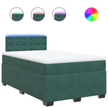 vidaXL Κρεβάτι Boxspring με Στρώμα Σκούρο Πράσινο 120x200cm Βελούδινο 1 τεμ. - Μονό